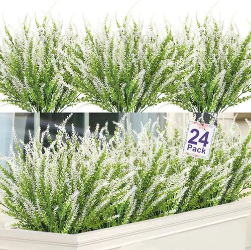 Miniatura 8 de Ouddy Decor 24 Manojos de Flores Artificiales de Lavanda Falsas Plantas de Plástico para Hogar Boda Cocina Jardín Patio Caja de Ventana Mesa