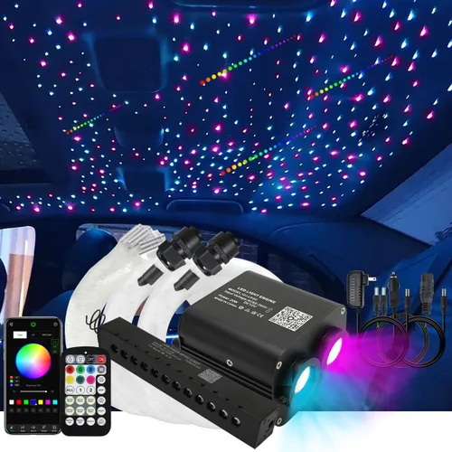AKEPO 20W RGBW Twinkle Dual-Head Diferentes Colores APP Kit de Luces de Fibra Óptica, Kit de Luz Meteorito Colorida + 900pcs 0.75mm 9.8 pies Fibra