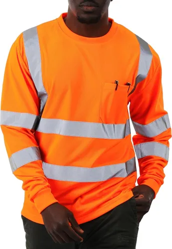Miniatura 24 de sesafety Camisas de alta visibilidad para hombre clase 3 Hi Vis, camisetas reflectantes de construcción para hombres con bolsillo, camisetas