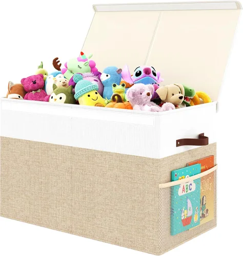 Miniatura 8 de Caja grande de almacenamiento de juguetes con tapa, organizador de pecho de juguetes mejorado con divisor de polipropileno extraíble, contenedor Gris