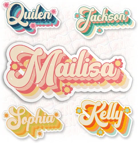 Miniatura 11 de Adhesivo retro con nombre personalizado, calcomanías personalizadas con nombre, hippie vintage, lindo troquelado impermeable para laptop, botella
