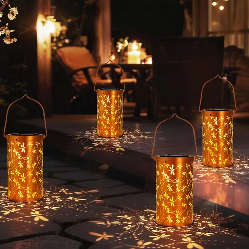 Miniatura 16 de Linternas solares para colgar al aire libre, linterna LED impermeable de metal con energía solar, decoración de patio, linterna con asa, idea