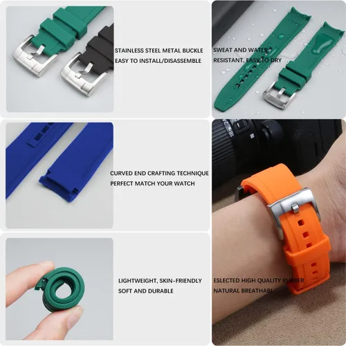 Miniatura 5 de YISIWERA Correa de reloj de silicona de alta calidad con extremos curvados universales de goma para hombres y mujeres de 0.709in, 0.787in, 0.866in