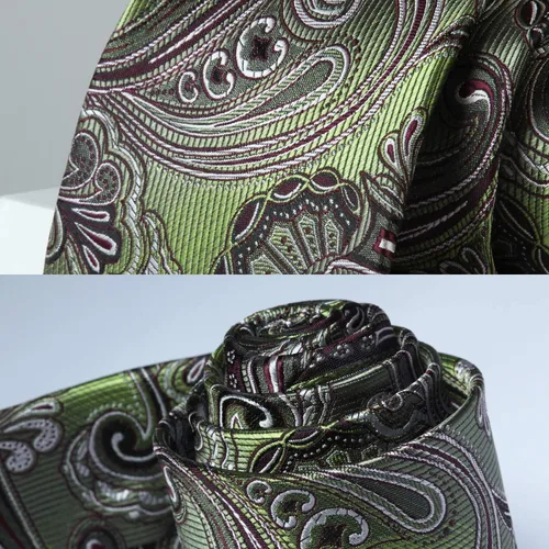 Miniatura 194 de HISDERN Corbatas para hombre, corbata de cachemira y bolsillo cuadrado tejido clásico floral para hombre, corbata de fiesta de boda