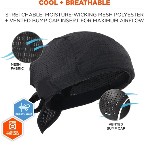 Miniatura 5 de Ergodyne Skullerz 8948 Mesh Do Rag Bandana y Bump Cap Inserto con Flexión Mejorada, Negro