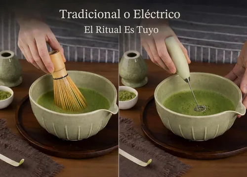 Miniatura 4 de Juego de batidor Matcha con tazón Matcha - Juego de Matcha incluye espumador eléctrico, batidor de bambú, cuchara Matcha, soporte de bambú, colador