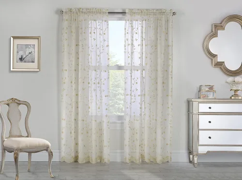 Loft Living Garcia - Cortina bordada transparente con detalle de vieiras, 52 x 95 pulgadas, color crema