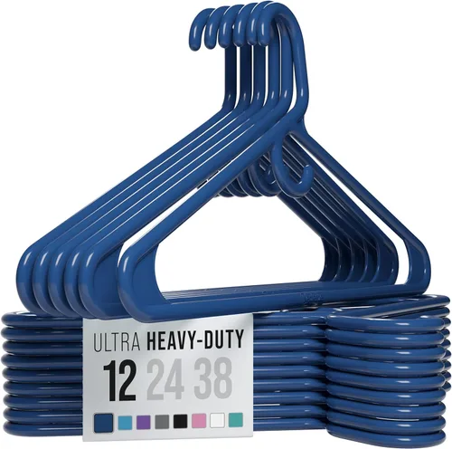 Miniatura 8 de NEATERIZE Perchas gruesas y resistentes, paquete de 38 perchas de plástico color azul marino, ideales para colgar abrigos, chaquetas, jeans