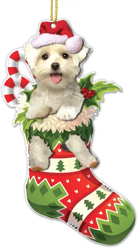 Miniatura 12 de Adorno acrílico plano de Navidad para perro de montaña bernés, adorable cachorro de montaña bernés en calcetín con bastones de caramelo, decoración