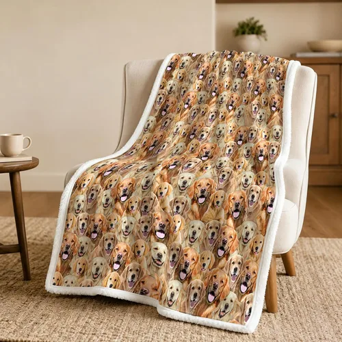 BlessLiving Golden Retriever - Manta con patrones densos de perros, manta de forro polar Sherpa para sofá cama, manta suave y acogedora para