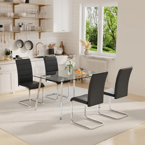 Miniatura 7 de Baysitone Juego de 2 sillas de comedor modernas, de piel sintética sintética, con respaldo alto, tapizadas, con diseño de respaldo a rayas Negro