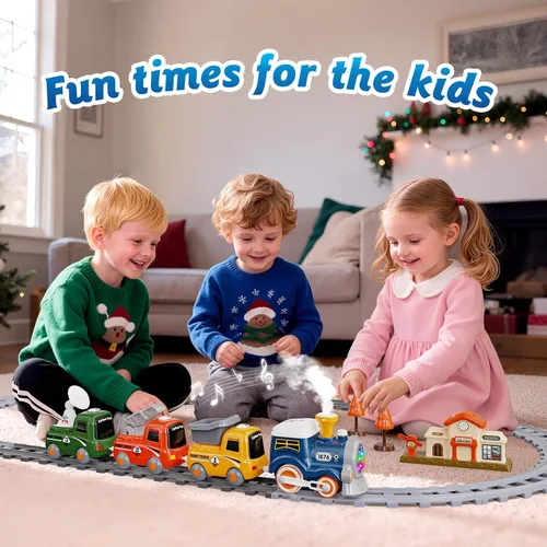 Miniatura 2 de Hot Bee Juego de tren para niños pequeños con vapor - Tren Choo Choo con luz y sonido, juego de tren eléctrico para niños de 2 a 4, juguetes de tren
