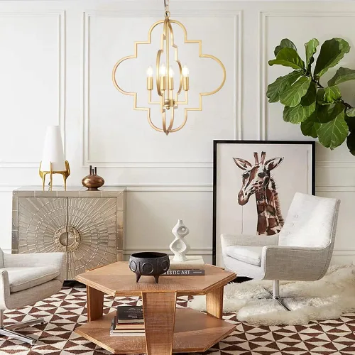 Miniatura 8 de Wellmet Lámpara de araña Orb Dorada, 4 luces, estilo vela, geométrica, para comedor, vestíbulo, entrada, pasillo, comedor y sala de estar, 22.4
