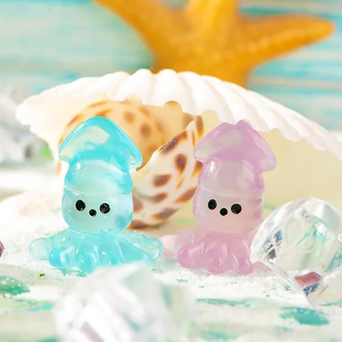 Miniatura 4 de 40 piezas de pequeños calamares luminosos de resina en miniatura, animales marinos en miniatura para decoración de acuario, jardín de hadas