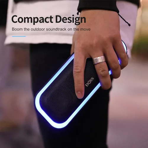 Miniatura 4 de DOSS Bocina SoundBox Pro Bluetooth inalámbrica portátil con sonido estéreo de 20 W, bajos adicionales activos, conexión inalámbrica estéreo, luces