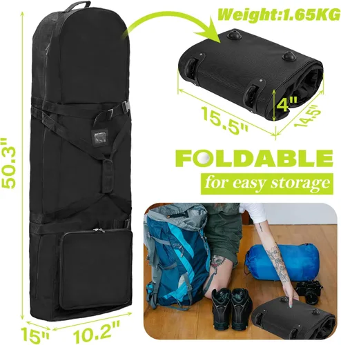 Miniatura 2 de Bolsa de viaje de golf para exteriores, correas de hombro desmontables y ruedas de goma, fundas de viaje plegables suaves para palos de golf, Oxford
