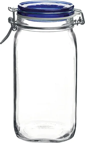 Bormioli Rocco Fido Frasco cuadrado con tapa azul, 50-3/4-Onza Transparente/Azul