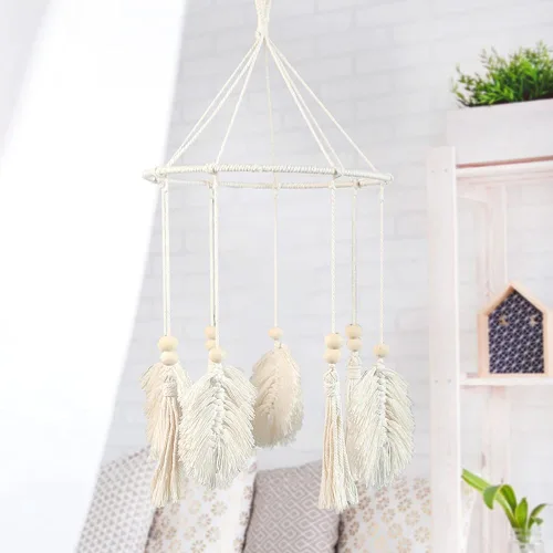 Miniatura 5 de Boho cuna móvil colgante de pared boho guardería decoración macramé hojas colgador tapiz tejido neutral cuna móvil móvil bebé techo móvil bebé bebé