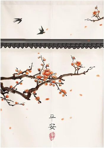 Miniatura 12 de Tapiz japonés Noren para puerta, cortina tradicional china de la riqueza de la fortuna para puerta, pintura de flores, decoración del hogar, 29 x 35