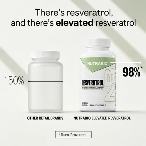 Miniatura 3 de NutraBio Suplemento de resveratrol puro 98% de 500 mg - estandarizado a 490 mg de resveratrol trans, salud cardíaca y defensa antioxidante - 90