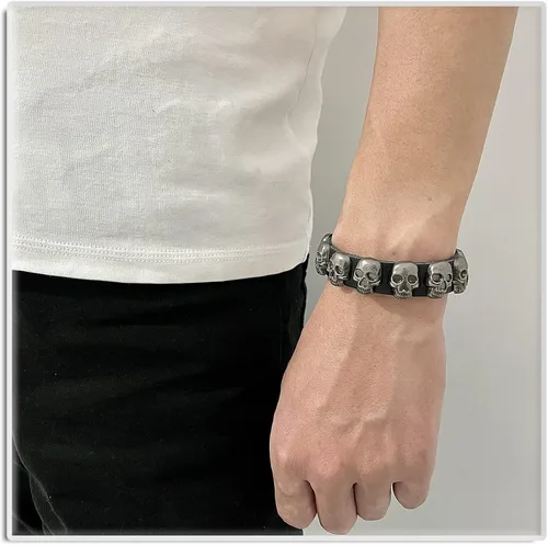 Miniatura 6 de Xusamss Pulsera de cuero con hebilla de aleación punk rock, muñeca de 7.5 pulgadas