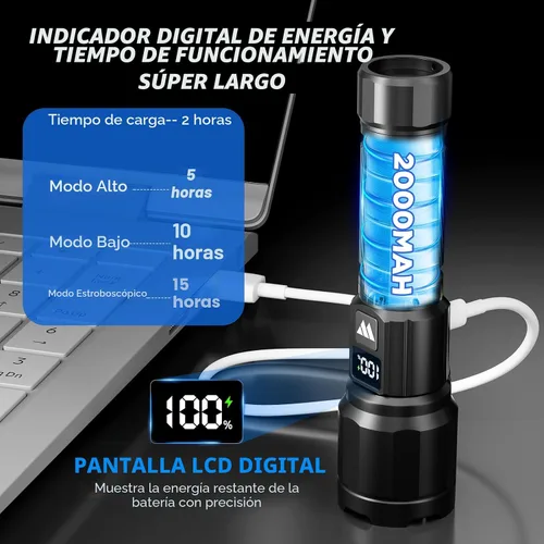 Miniatura 4 de Linterna UV WdtPro de 395 nm súper brillante, luz negra recargable con pantalla LCD, luz UV IP65 zoomable con clip, potente luz negra portátil