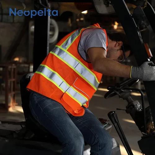 Miniatura 6 de Chaleco de Seguridad Reflectante Neopelta Naranja de Malla, Chaleco de Alta Visibilidad con Bolsillos y Cremallera, Cuello Acolchado, Chaleco