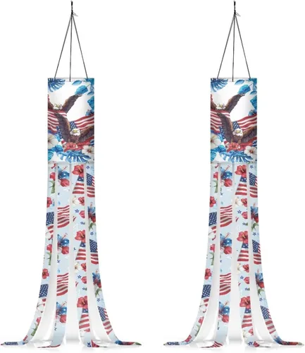 Miniatura 15 de Binienty 4th of July Winsock Patriotic Outdoor Decor Wind Socks Hanging Flag Welcome Home Decoration Party Yard Hanging Windsock, 2 Pcs Set Decor