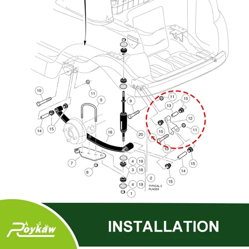Miniatura 6 de Roykaw Club Car - Kit de grillete trasero con buje y manguitos para modelos de carrito de golf eléctrico y gas precedente 2004 en adelante