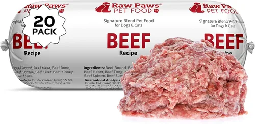 Raw Paws Signature Blend - Alimento para mascotas para perros y gatos, receta de carne, rollos de 1 libra (paquete de 20) - Alimento fresco para