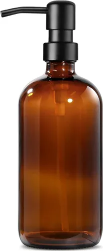 Miniatura 9 de Dispensador de jabón de vidrio ámbar GMISUN, 1 paquete de dispensadores de jabón para platos para cocina con bomba de acero inoxidable a prueba