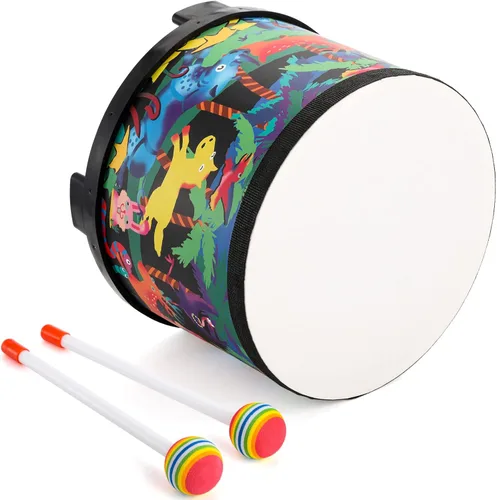 Miniatura 5 de Tosnail Tambor de percusión de 8 pulgadas con bolsa de almacenamiento y mazos, instrumento musical para regalo de cumpleaños de Navidad, selva