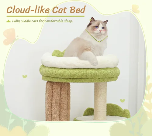 Miniatura 3 de KAMABOKO Bonito árbol para gatos de 42.5 pulgadas, árbol verde para gatos de interior, torre estética para gatos con forro polar de peluche