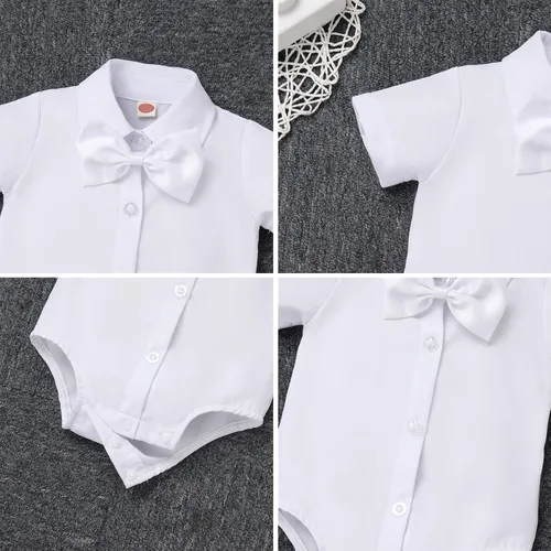 Miniatura 6 de IBTOM CASTLE Traje de bautizo para bebé, traje formal con corbatín, chaleco, pantalones cortos, esmoquin de boda, conjunto de caballero