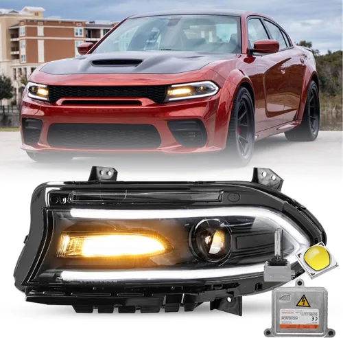 Miniatura 8 de JSBOYAT Conjunto de faros delanteros tipo halógeno compatible con Dodge Charger 2015-2021 Faro proyector con bombillas LED DRL incluidas Lado