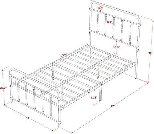 Miniatura 3 de East West Furniture GDTBSIL Garland - Marco de cama individual con 6 patas de metal, marco de cama de lujo con recubrimiento en polvo, color plateado