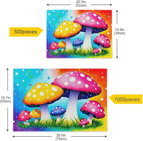 Miniatura 5 de Rompecabezas de hongos rojos amarillos, material compuesto de madera de papel Zcon bolsa de almacenamiento e imagen de referencia fácil de resolver