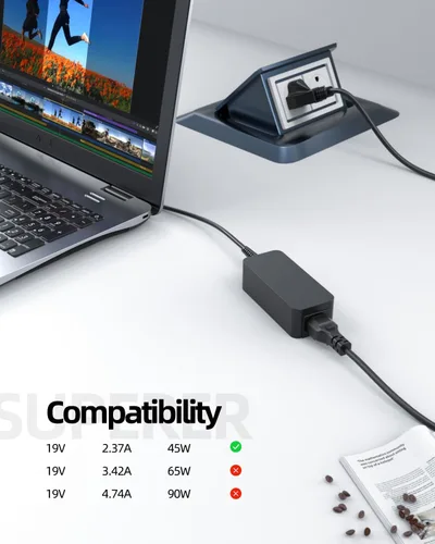 Miniatura 3 de Cargador de CA Superer de 45 W apto para Acer Aspire N15P6 N19H1 N15P5 N15W9 TravelMate N16Q15 N18P5 Adaptador de cable de alimentación para portátil