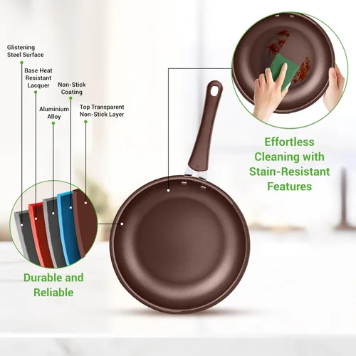 Miniatura 6 de NutriChef NCCW14SBR - Juego de utensilios de cocina antiadherentes de 14 piezas, ollas y sartenes de cocina resistentes a los arañazos con tapas