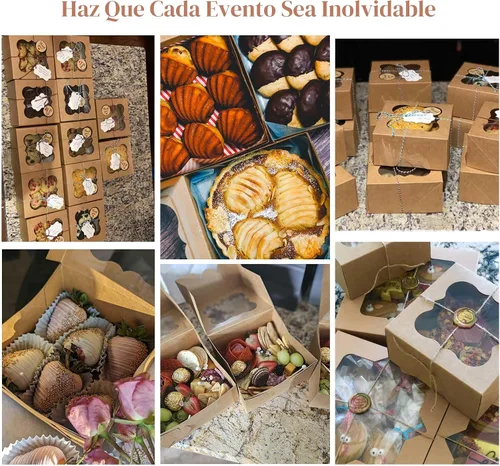 Miniatura 6 de Paquete de 20 cajas de galletas para regalo, cajas de panadería de 6 x 6 x 3 pulgadas con ventana, recipientes pequeños extragruesos para galletas