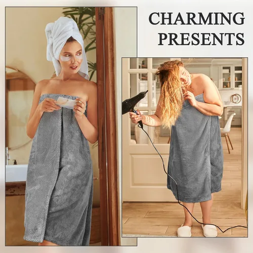 Miniatura 13 de 4 toallas envolventes para mujer, bata de spa con cierre ajustable, parte superior elástica, envoltura ligera para baño y ducha