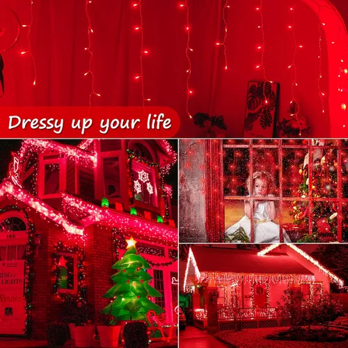 Miniatura 7 de Luces de Navidad para exteriores Luces de Carámbano 300 LED, 33 pies, 8 modos, luces de cadena colgantes de hadas conectables con enchufe de 30 V