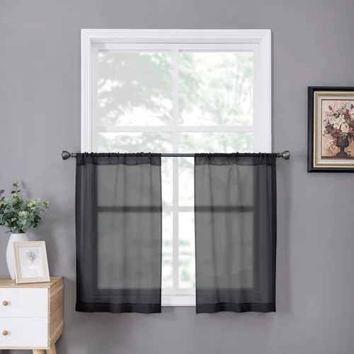 Miniatura 59 de Tollpiz - Juego de 2 paneles de cortinas de velo traslúcidas para media ventana, cortas, con textura de lino y bolsillo para cortinero, filtran