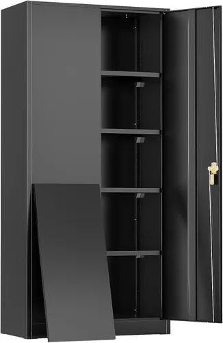 Miniatura 19 de SUNCROWN Armarios de almacenamiento de metal con cerradura, gabinete de herramientas, almacenamiento de acero con bloqueo de 72 pulgadas, armarios
