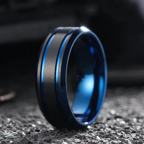 Miniatura 35 de King Will Anillo de boda de carburo de tungsteno para hombre con diseño de ranura, 6/7/0.315 in de ancho, acabado cepillado/pulido para hombre