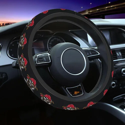 Miniatura 13 de Funda para Volante de Coche de Cráneo Humano Cráneo Sonriente Siniestro en Estilo Retro con Texto Manuscrito Funda para Volante de Coche Decoración