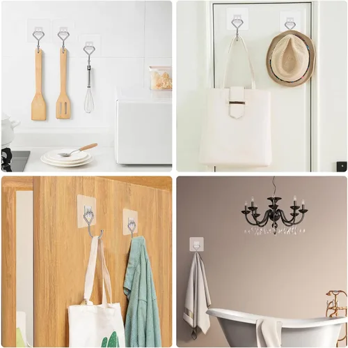 Miniatura 6 de Ganchos adhesivos grandes de 44 libras (máx.), ganchos de pared autoadhesivos transparentes y extraíbles, ganchos impermeables y resistentes al