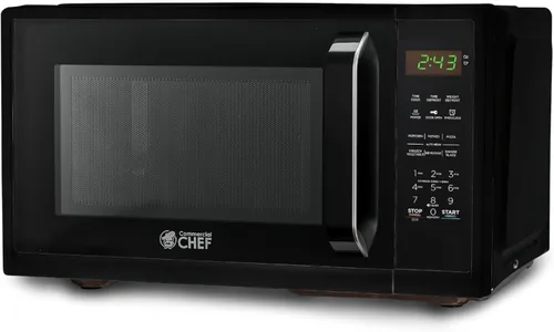 Horno microondas COUNTERTOP de 0.9 pies cúbicos de Commercial CHEF con 10 niveles de potencia, microondas pequeño con asa de agarre, horno Negro