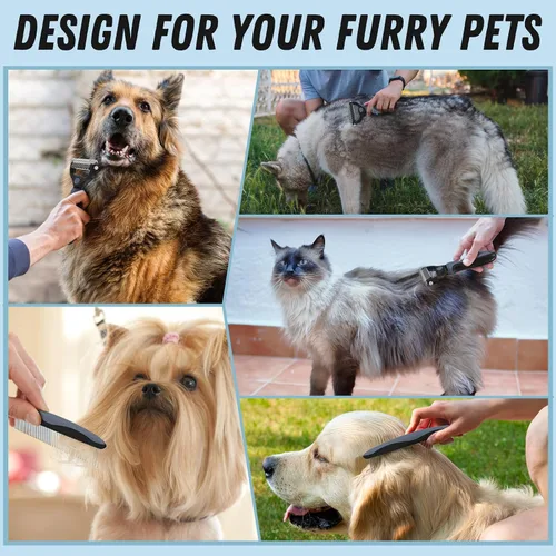Miniatura 7 de Docrok Cepillo de Aseo para Mascotas y Peine de Metal Combo, Cepillo para Gatos Cepillo para Perros para Muda de Pelo, Rastrillo de Subpelo para Gris