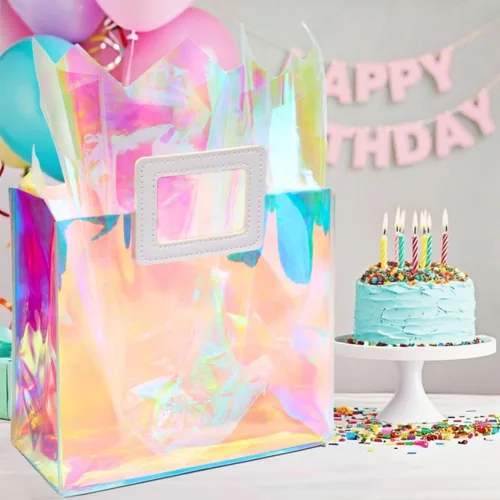 Miniatura 2 de Bolsa de regalo grande holográfica con papel de seda reutilizable para cumpleaños, bolsa de regalo para mujeres y niñas, iridiscente, para despedida